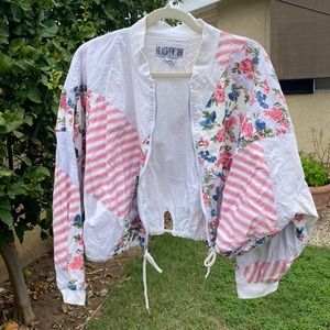 Patchwork floral, stripe & polka dot thrifted jacket, size medium